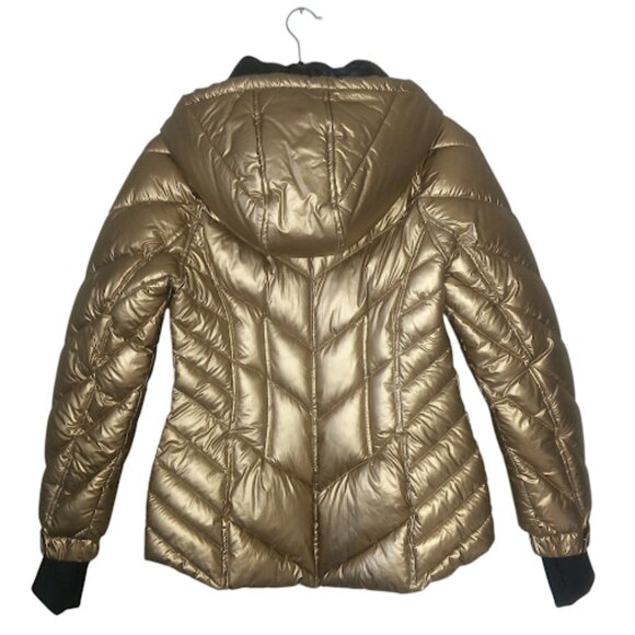 GUESS | Metallic Gold Hooded Puffer Winter Fall Jacket Quilted Snow Coat XS - Picture 3 of 16